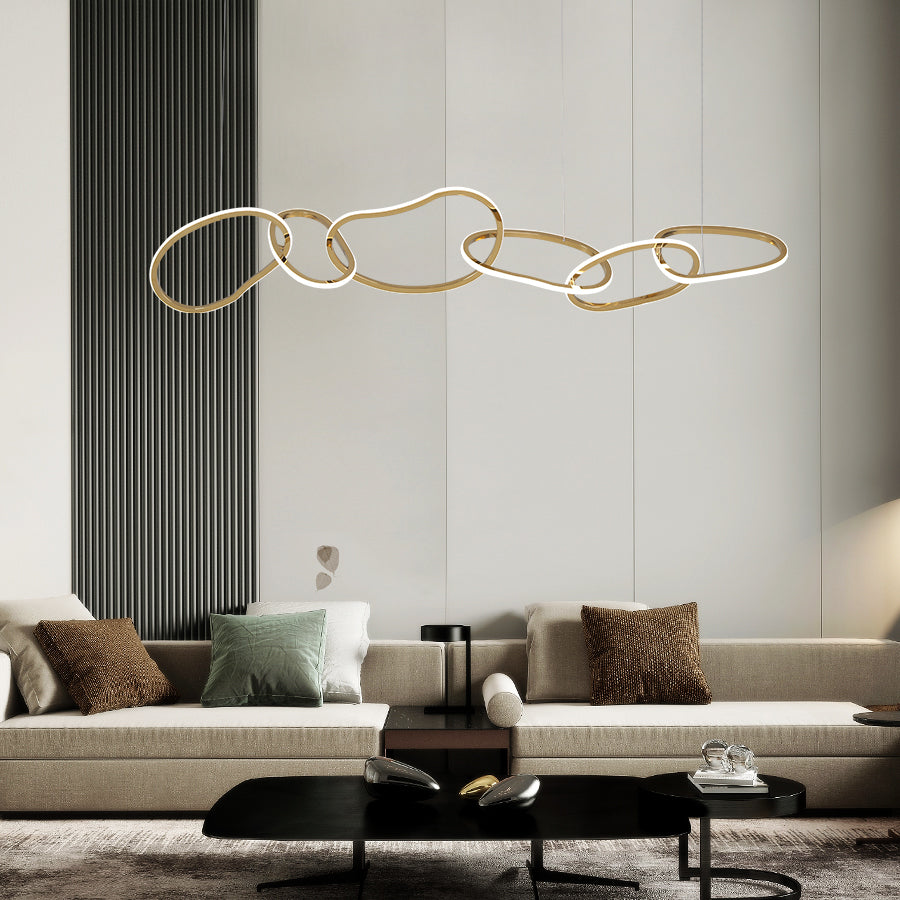 Modern LED-pendel med oval cirkel och guldfärgad finish