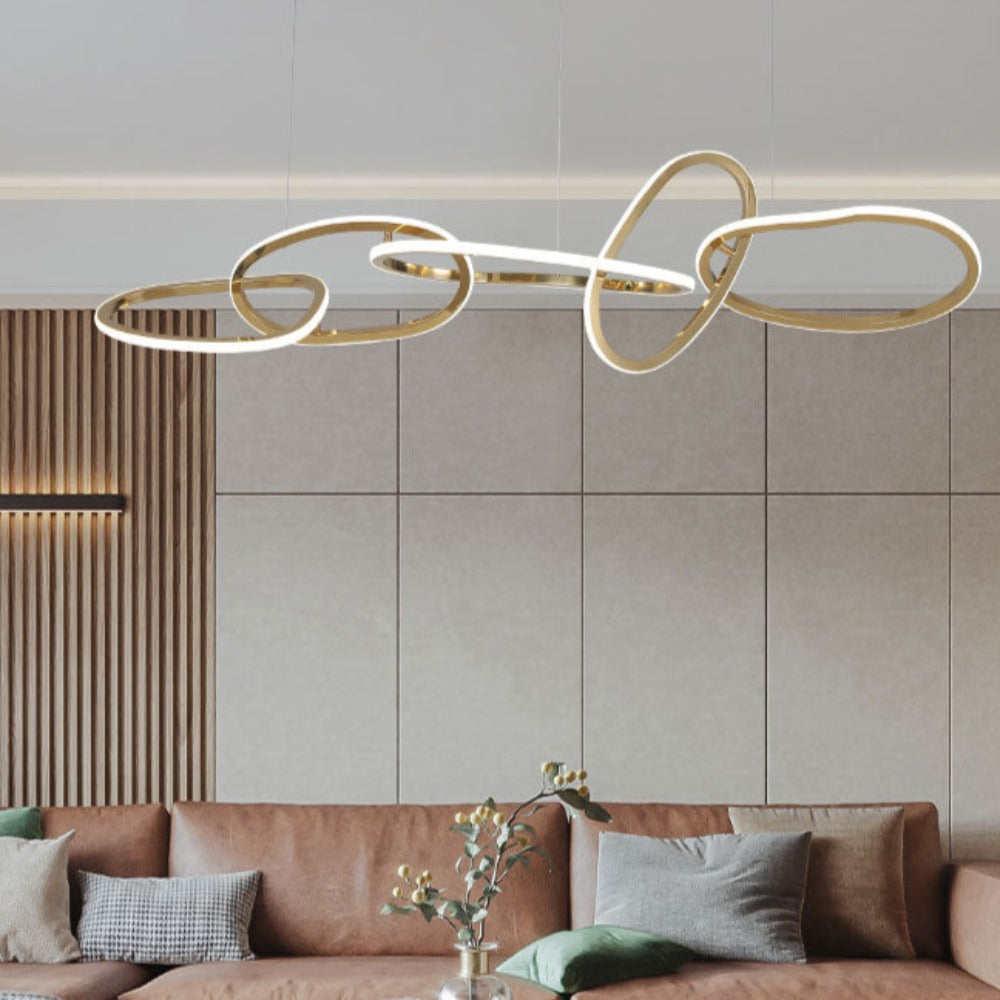 Modern LED-pendel med oval cirkel och guldfärgad finish