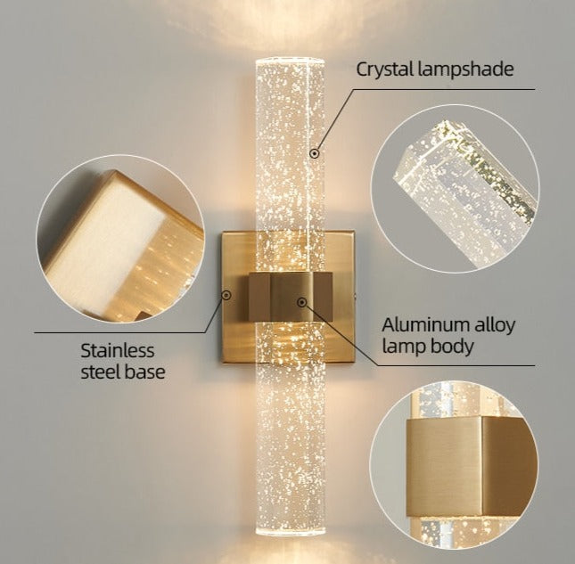 Lyxig vägglampa med kristallbubbla